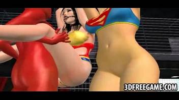 Two 3D superhero babes are getting fucked by a redman