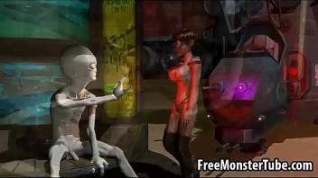 3D babe sucks cock and gets fucked by an alien